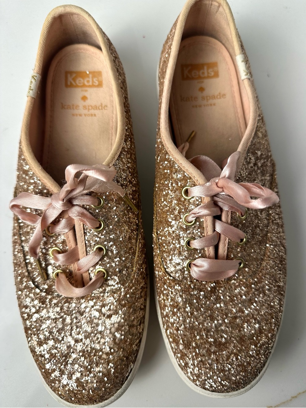 Keds x Kate Spade Rose Gold Glitter Sneakers 7.5